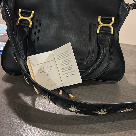 Rare CHLOÉ BLACK BRASS Hardware Marcie textured-LEATHER SHOULDER TOTE - Picture 5 of 13